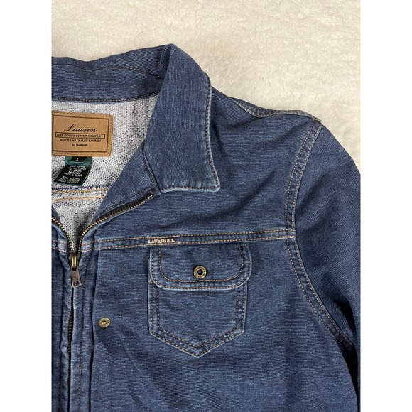 Lauren Ralph Lauren Denim Jacket Full Zip Blue Cotton Blend Mens Size L